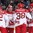 COLOGNE, GERMANY - MAY 9: Denmark's Morten Poulsen #38 celebrates with Mads Christensen #12, Morten Green #13, Nicholas Jensen #48 and Oliver Lauridsen #25 after scoring a second period goal against Slovakia during preliminary round action at the 2017 IIHF Ice Hockey World Championship. (Photo by Andre Ringuette/HHOF-IIHF Images)

